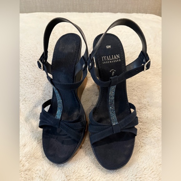 Made in Italy wedge shoes blue suede like size 10 - Picture 3 of 5